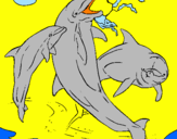 Disegno Delfini che giocano  pitturato su mlchi