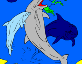 Disegno Delfini che giocano  pitturato su irene