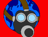 Disegno Terra con maschera anti-gas  pitturato su giangy