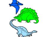 Disegno Tre specie di dinosauri  pitturato su wetyuiooèasdfghjkllb