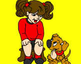Disegno Bambina con il suo cagnolino  pitturato su chiara