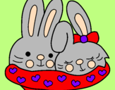 Disegno Conigli innamorati pitturato su TARULLA