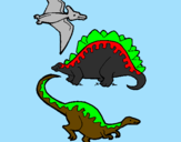 Disegno Tre specie di dinosauri  pitturato su jkjòkljàòlà oùàùòl ùà olù