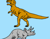 Disegno Triceratops e Tyrannosaurus Rex pitturato su asia