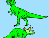Disegno Triceratops e Tyrannosaurus Rex pitturato su domenico