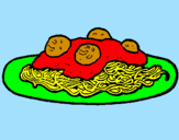 Disegno Spaghetti al ragù  pitturato su tommy