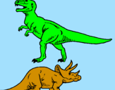 Disegno Triceratops e Tyrannosaurus Rex pitturato su jkjòkljàòlà oùàùòl ùà olù