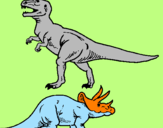 Disegno Triceratops e Tyrannosaurus Rex pitturato su pietro c.