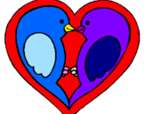 Disegno Uccellini innamorati  pitturato su ema