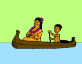 Disegno Madre e figlio in canoa  pitturato su Alessandra L.