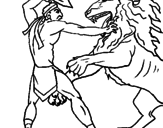 Disegno Gladiatore contro un leone pitturato su lio