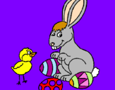Disegno Pulcino, coniglietto e uova  pitturato su Elisa  Gai