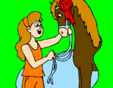 Disegno Cavallo vincitore  pitturato su ambra