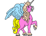 Disegno Unicorno con le ali  pitturato su claudia