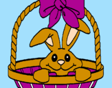 Disegno Coniglietto nella cesta  pitturato su ambra