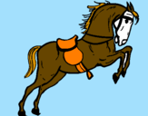 Disegno Cavallo che salta con una sedia  pitturato su ambra