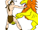 Disegno Gladiatore contro un leone pitturato su antonello vacca