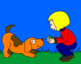 Disegno Bambina che gioca con il cagnolino  pitturato su Aron