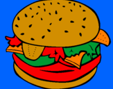 Disegno Hamburger completo  pitturato su panino buonissimo