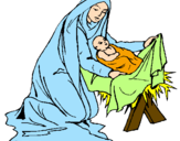 Disegno Nascita di Gesù Bambino pitturato su maria