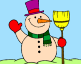 Disegno pupazzo di neve con scopa pitturato su ginevra