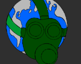 Disegno Terra con maschera anti-gas  pitturato su Giorgio Grano T-rex