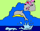 Disegno Delfino e gabbiano  pitturato su antonella
