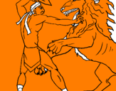 Disegno Gladiatore contro un leone pitturato su ASIA  VAGLIO