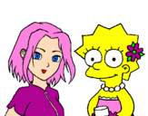 Disegno Sakura e Lisa pitturato su paolo