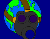 Disegno Terra con maschera anti-gas  pitturato su il pianeta terra