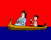 Disegno Madre e figlio in canoa  pitturato su MELISSA