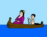Disegno Madre e figlio in canoa  pitturato su antonio s.