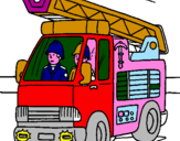 Disegno Camion dei Pompieri  pitturato su valentina
