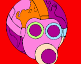 Disegno Terra con maschera anti-gas  pitturato su RACHELE