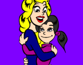 Disegno Madre e figlia abbracciate pitturato su Giulia