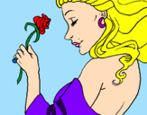 Disegno Principessa con una rosa pitturato su delli