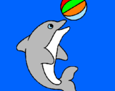 Disegno Delfino con una palla  pitturato su dinisauro 1