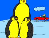Disegno Famiglia pinguino  pitturato su Tommaso