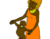 Disegno Madre e figlio della Guinea pitturato su Jasmine
