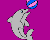 Disegno Delfino con una palla  pitturato su GIADA