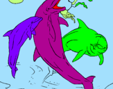 Disegno Delfini che giocano  pitturato su rana