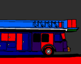 Disegno Camion dei pompieri con la scala pitturato su marco  ventola  cavallo  