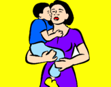Disegno Bacio materno  pitturato su davide dipinto