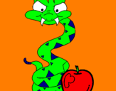 Disegno Serpente con la mela  pitturato su riccardomonti