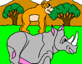 Disegno Rinoceronte e scimmietta  pitturato su Daniele
