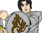 Disegno Cavaliere dallo scudo con leoni  pitturato su paolo