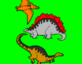 Disegno Tre specie di dinosauri  pitturato su NICCOLò