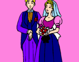 Disegno Gli sposi III pitturato su rosellina