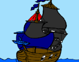 Disegno Barca  pitturato su la mappa delle forze 