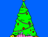 Disegno Abete con decorazioni natalizie  pitturato su Amaranta Peruzzini